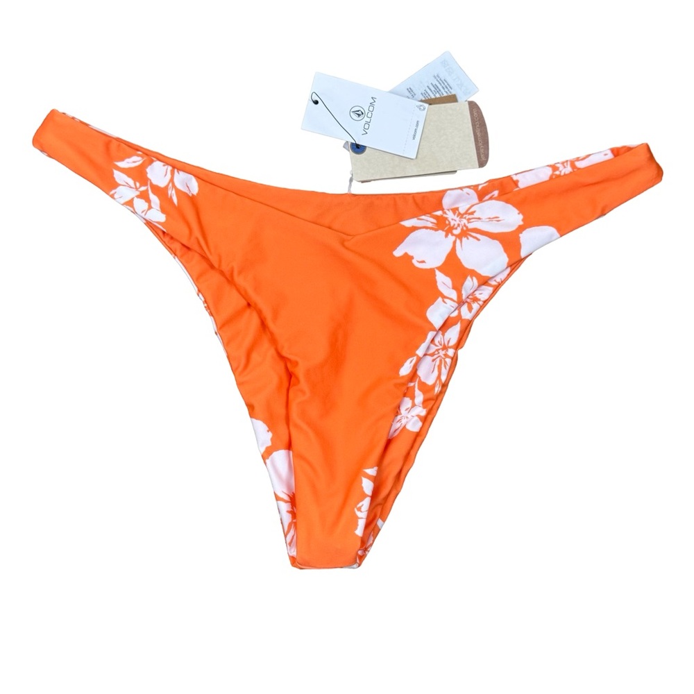 NWT Volcom Mucho Mahalo Orange Glow Hawaiian Floral V Bikini Bottom Large